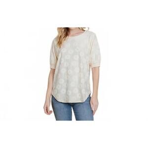 NEW BOMBOM daisy embroidered puff sleeve top in ivory